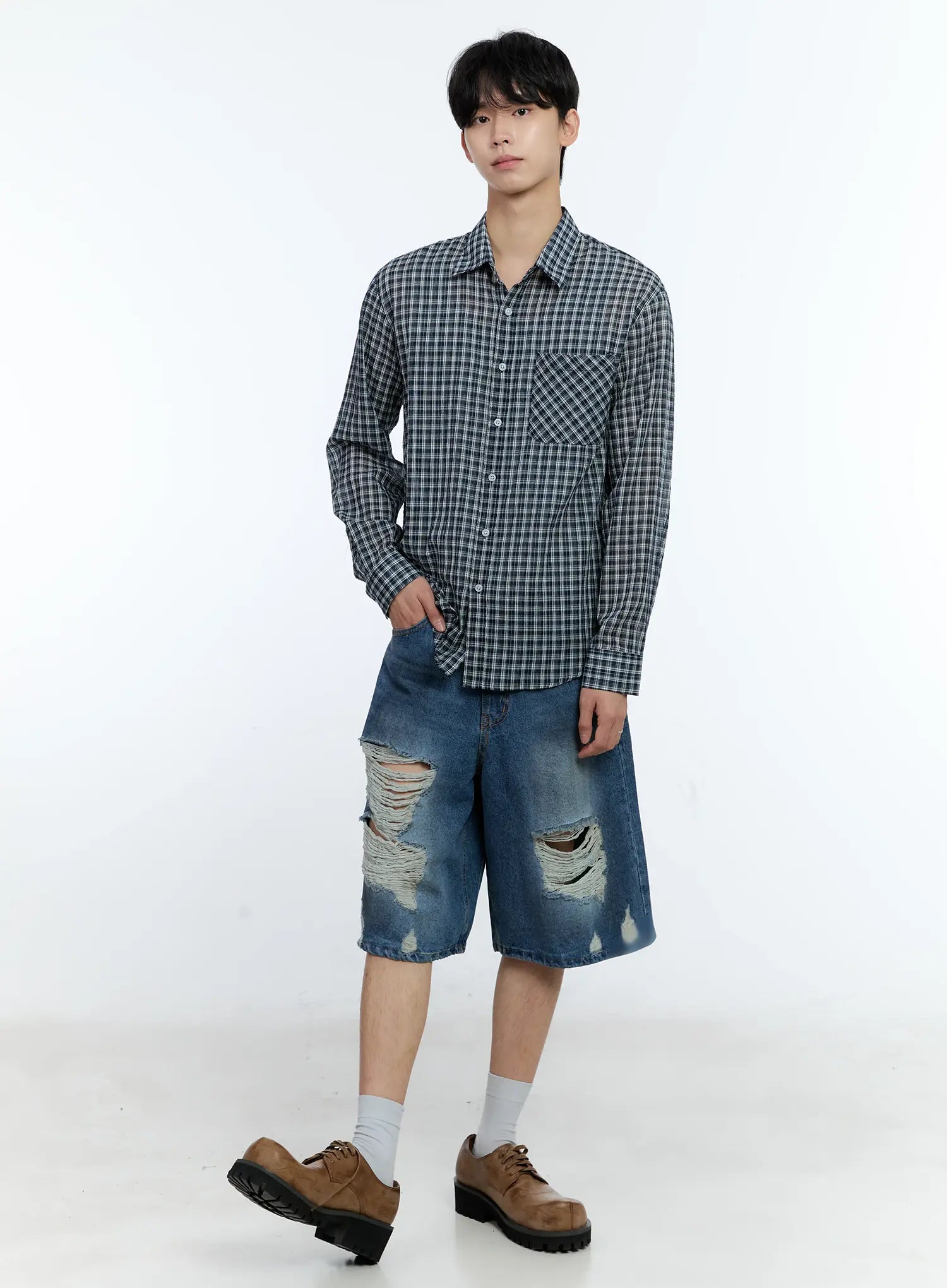 Men's Plaid Button-Up Top IG501