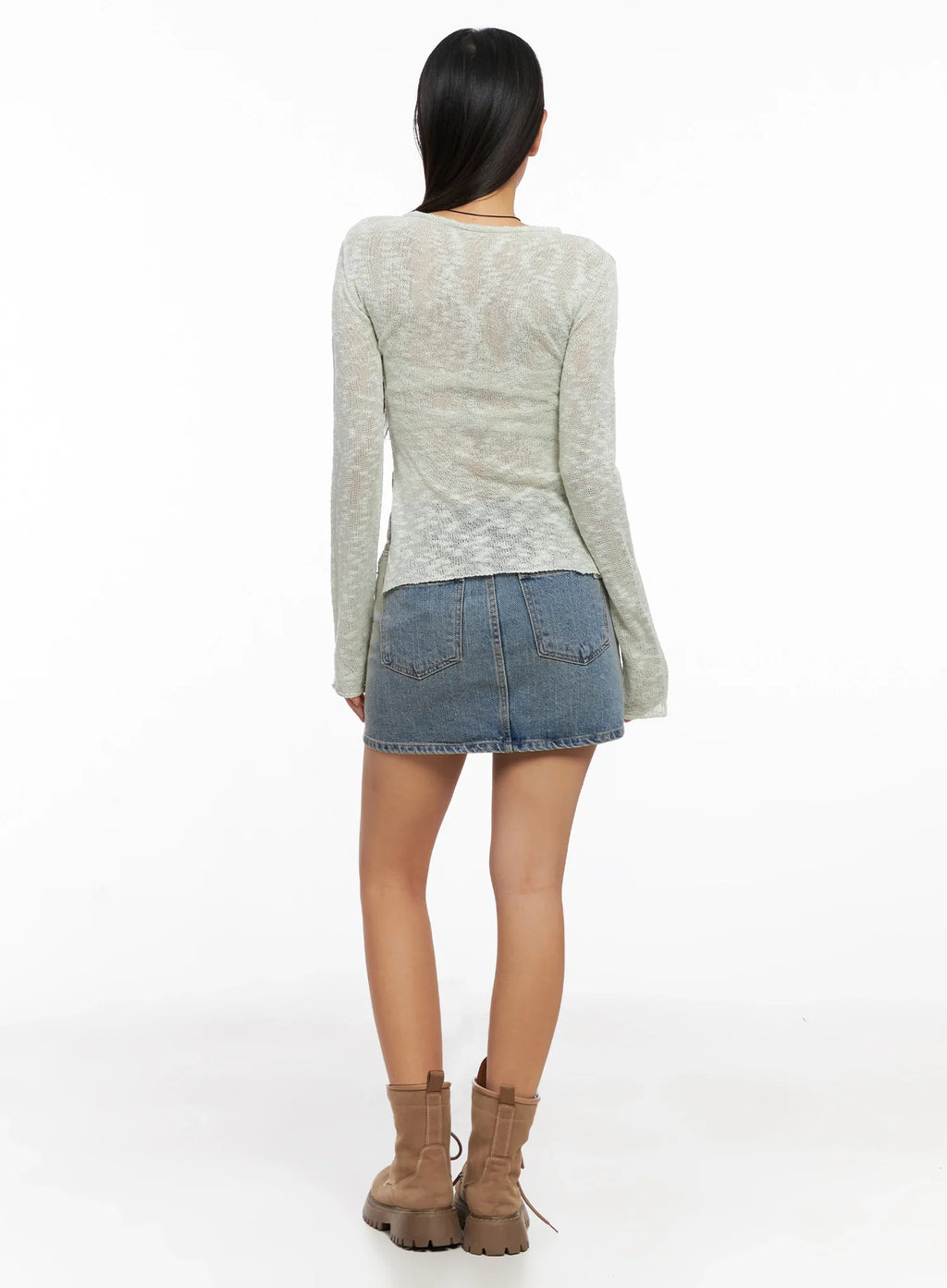 Sheer Buttoned Neck Long Sleeve Top IG527