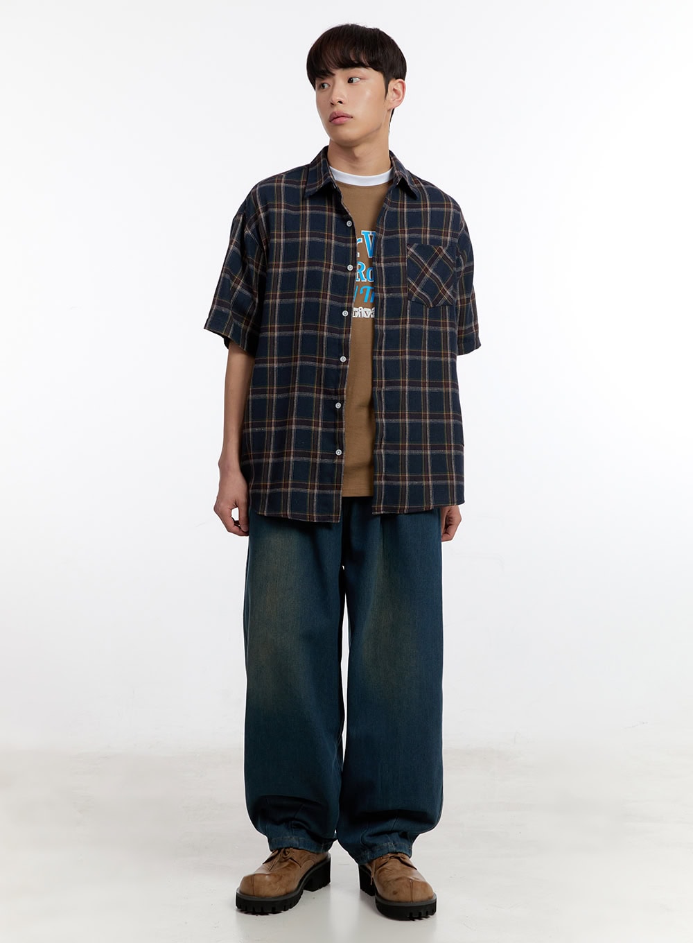 Men's Plaid Collared Oversized Shirt IA507