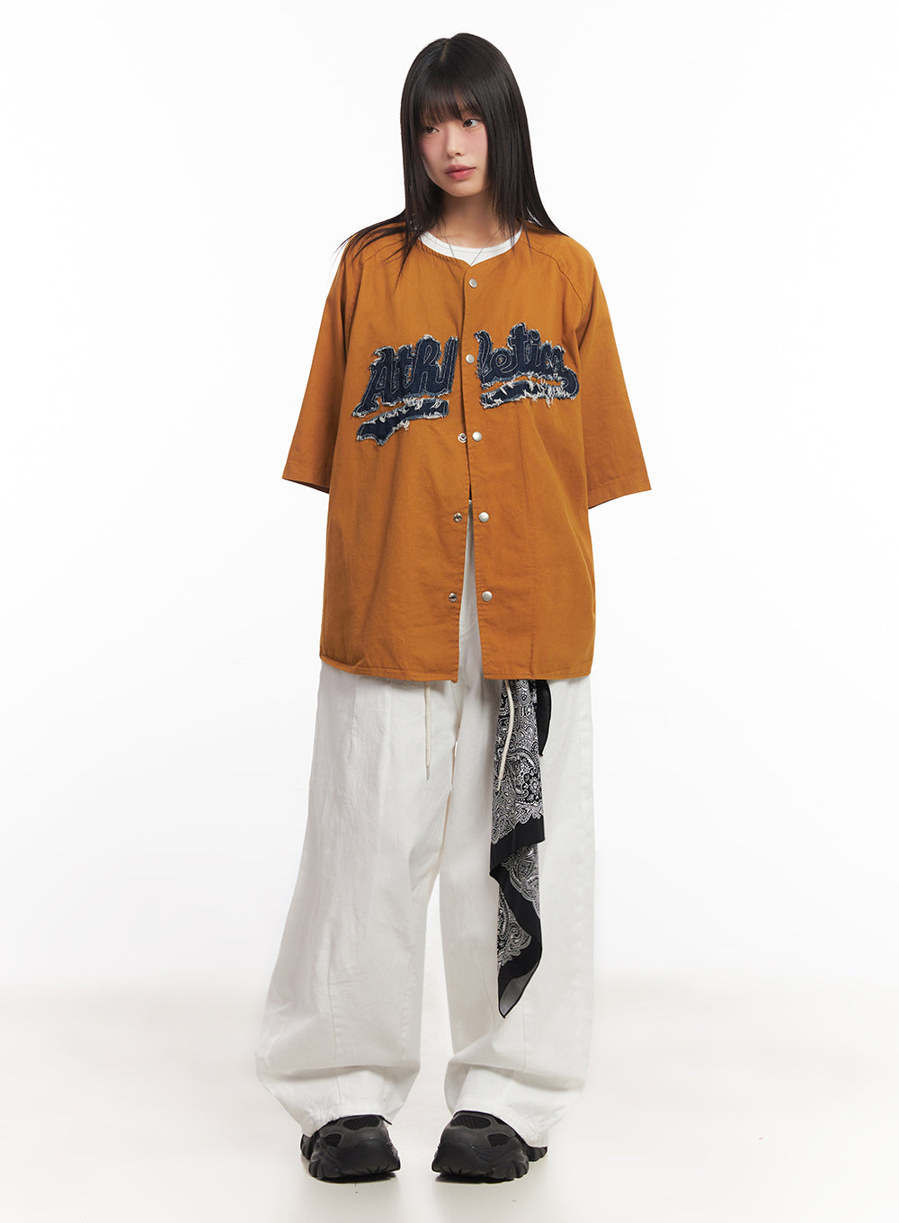 Oversized Patchwork Button-Up Shirt IA528