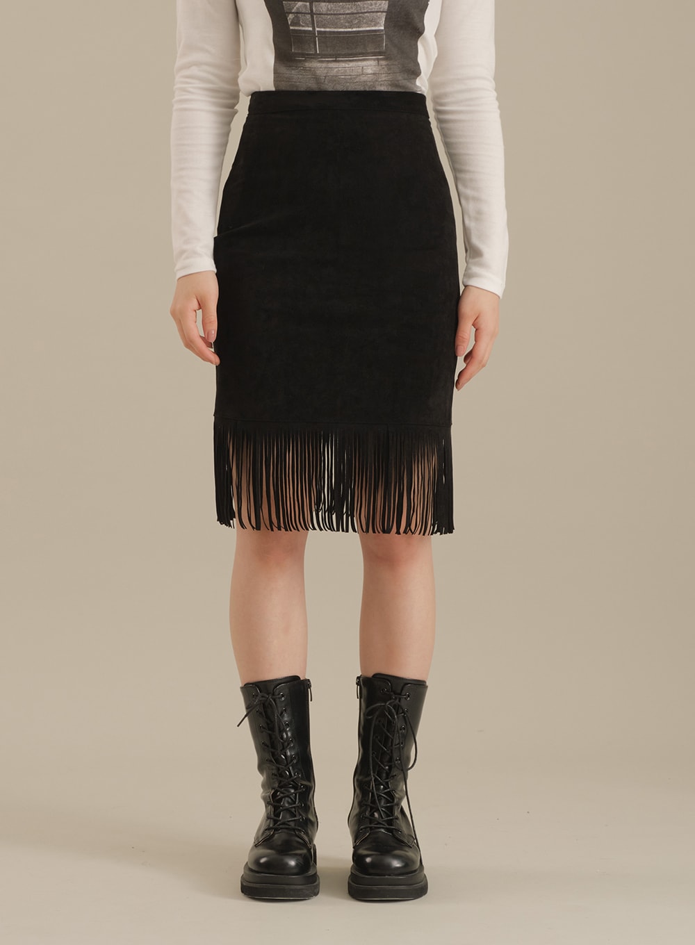 Tassel Hem Knee Length Skirt