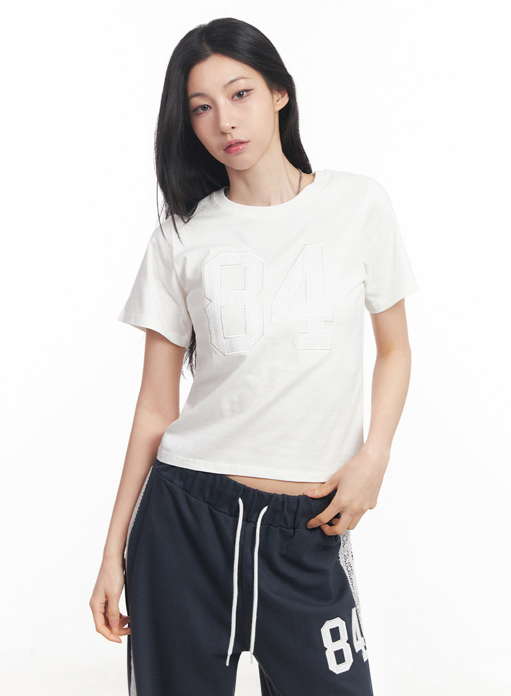 Lace Embroidered "84" Graphic Tee IY516