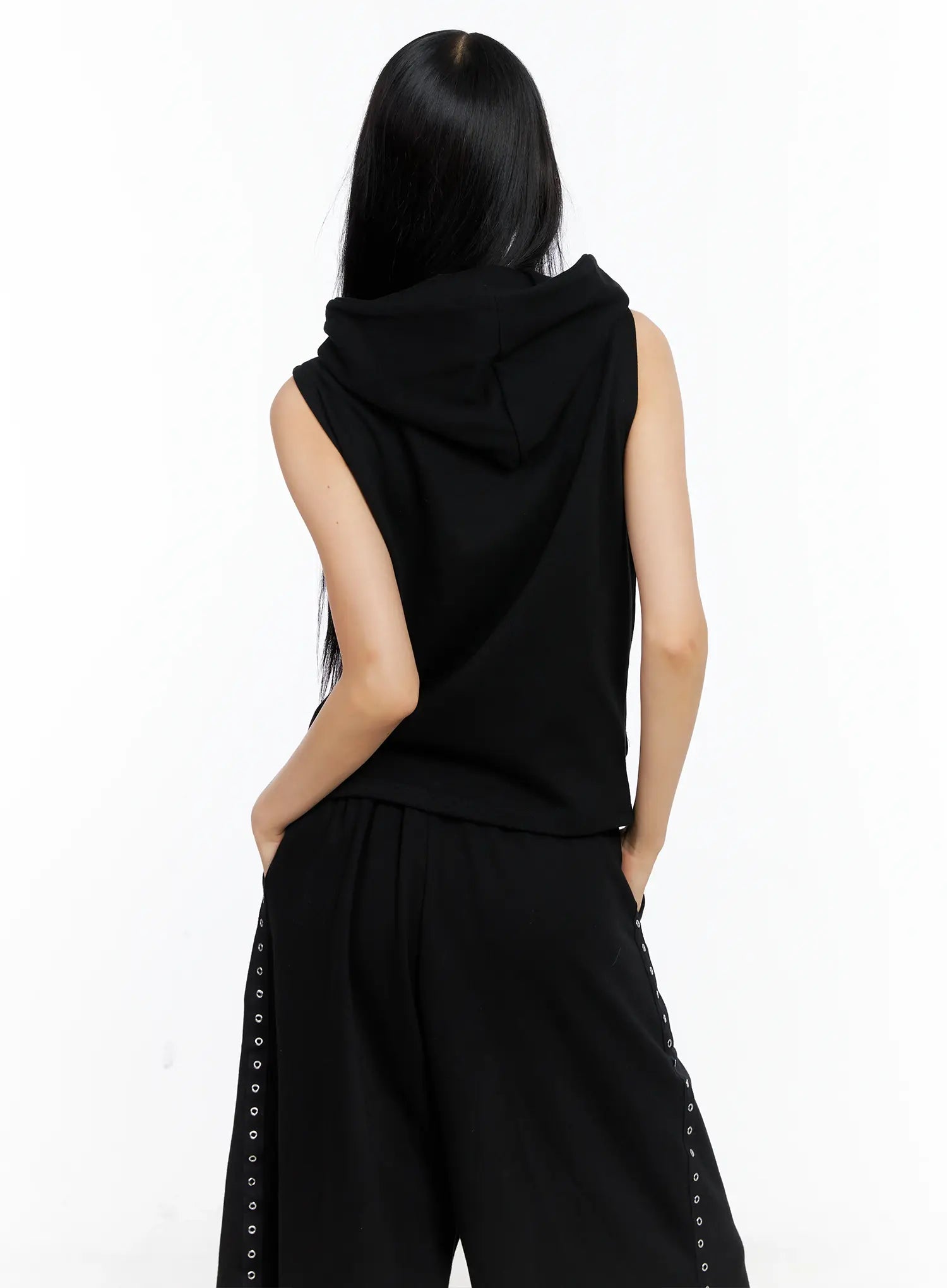 Eyelet Hooded Vest Zip-Up CL529