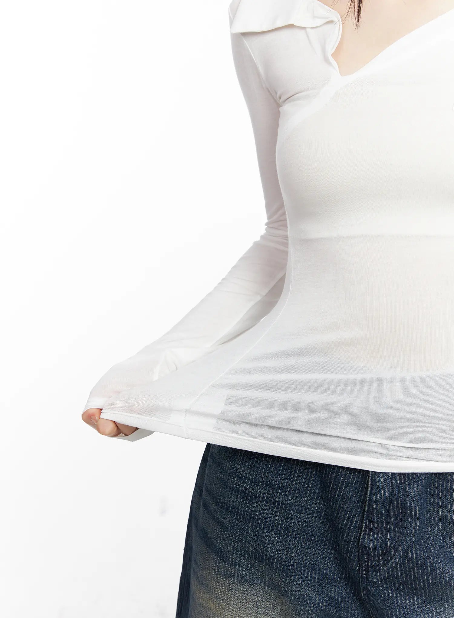 Asymmetrical Collar Slim Fit Long Sleeve Top CG526