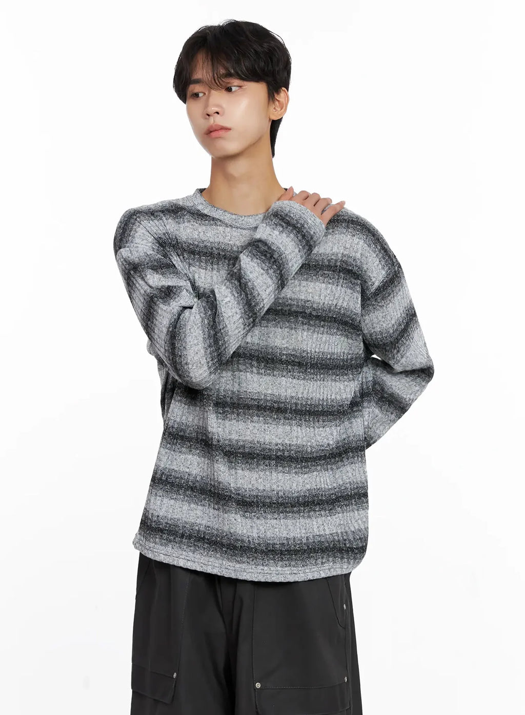 Men's Ribbed Striped Long Sleeve Shirt IO516