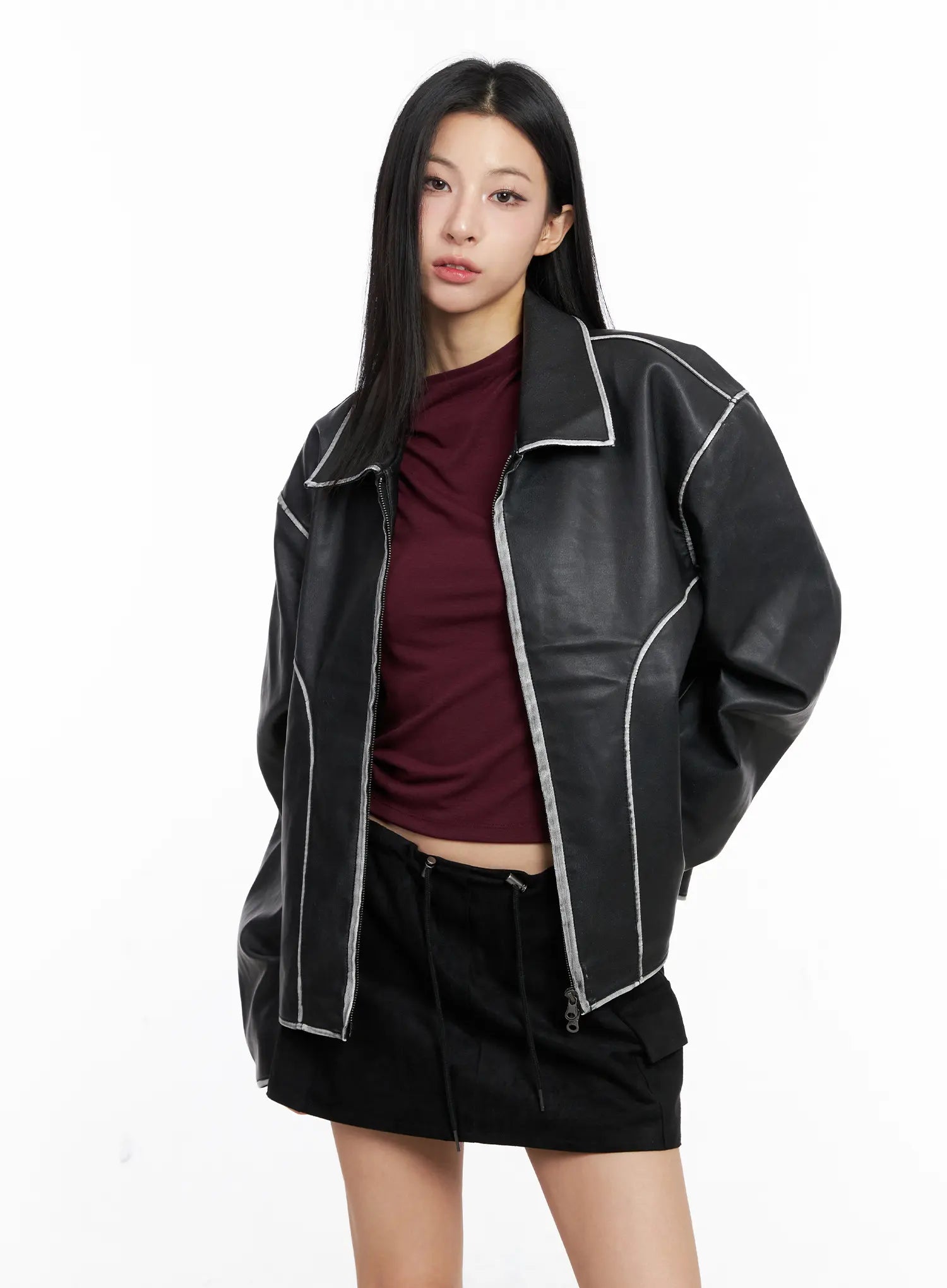 Oversized Faux Leather Jacket CC1109