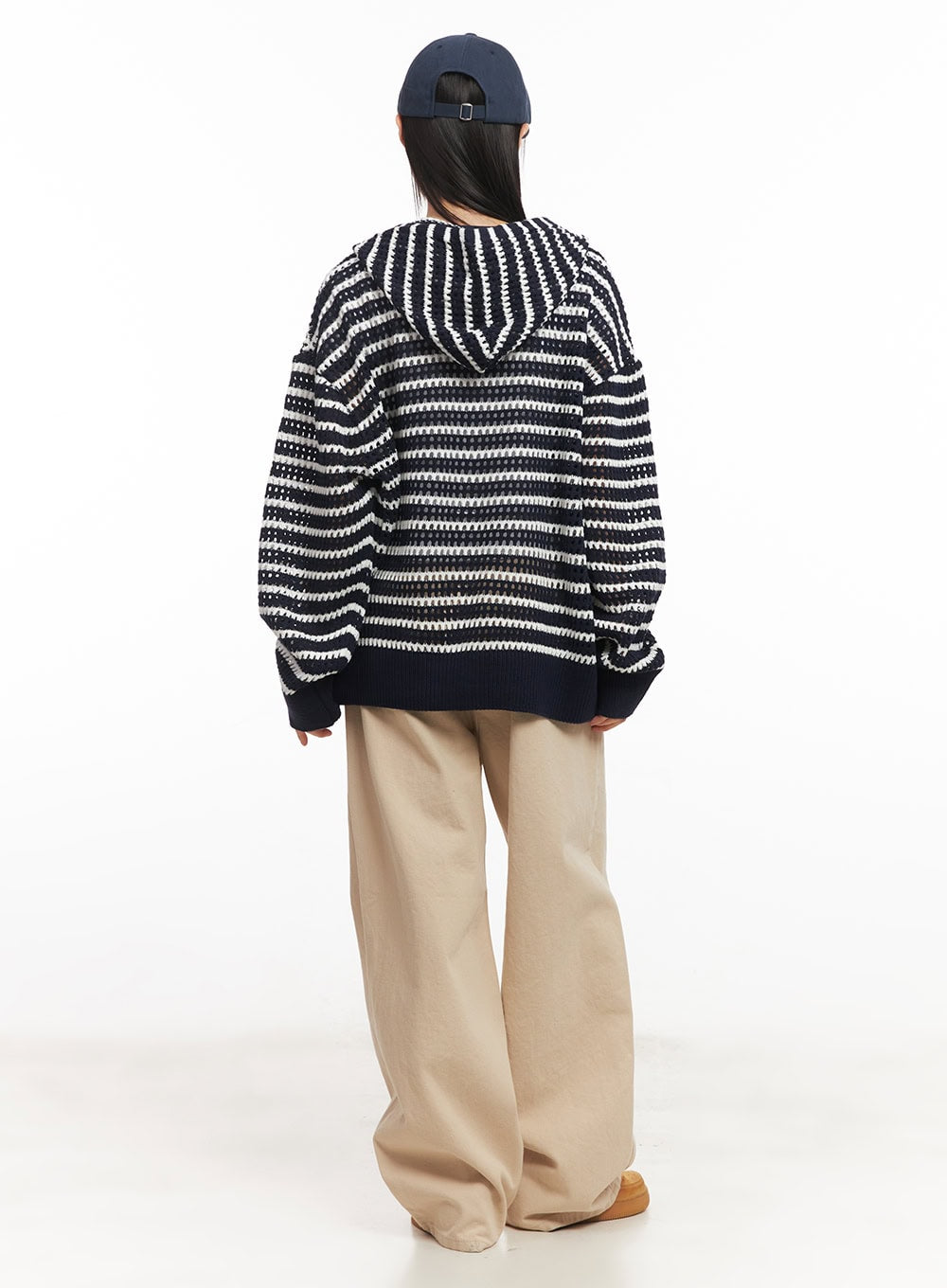 Striped Zip-Up Oversized Hooded Sweater CM520