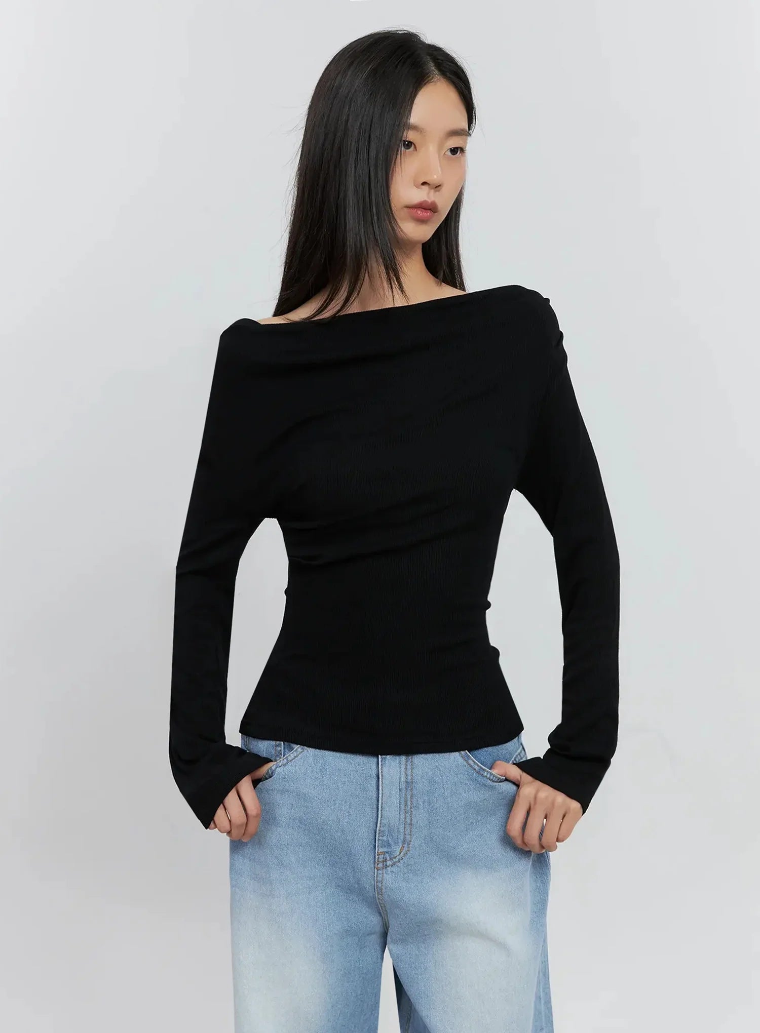 Asymmetric Long Sleeve Top IS516
