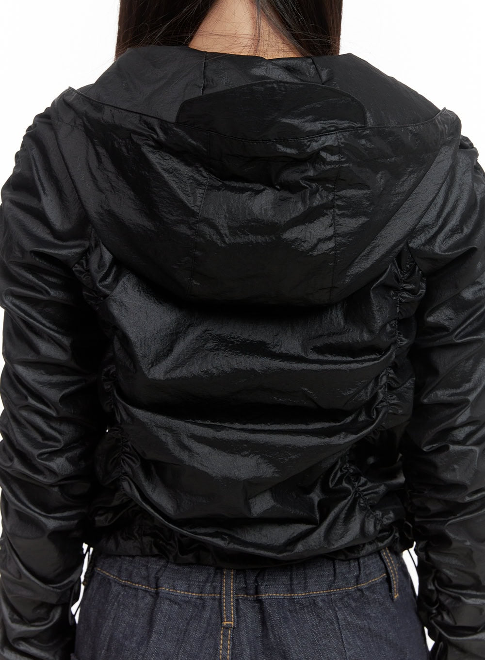 Shirred Hooded Nylon Crop Jacket CO402