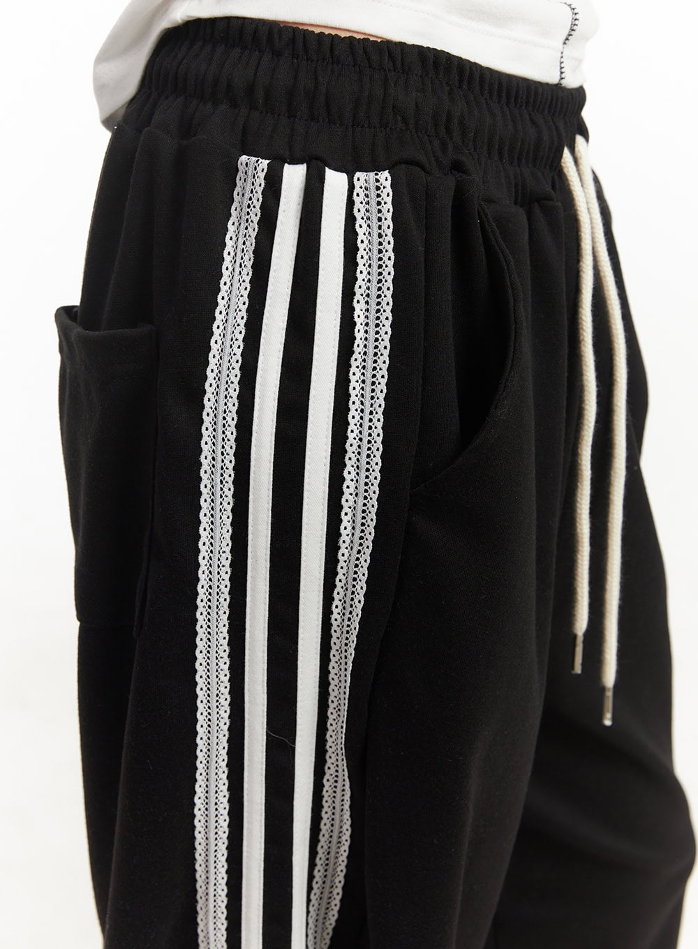 Lace Trim Striped Sweatpants CM504