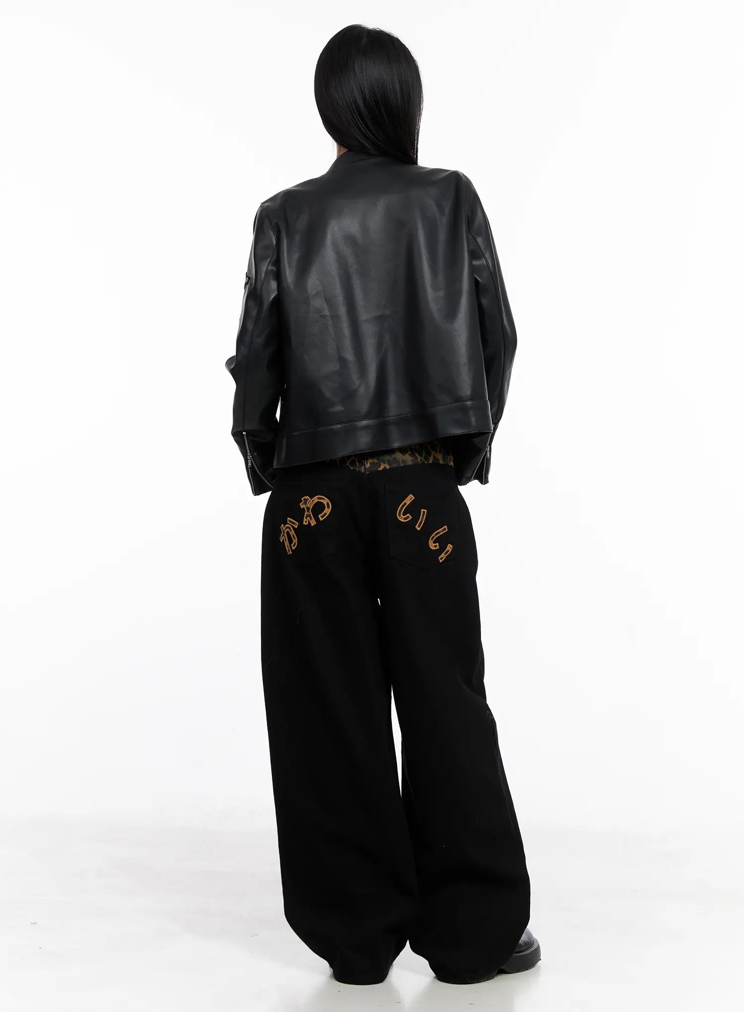 Graphic Crop Leather Jacket CC1109