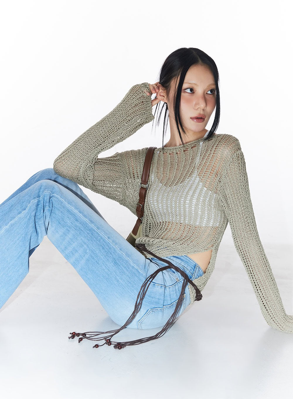 Slit Mesh Knit Sweater Top CY528