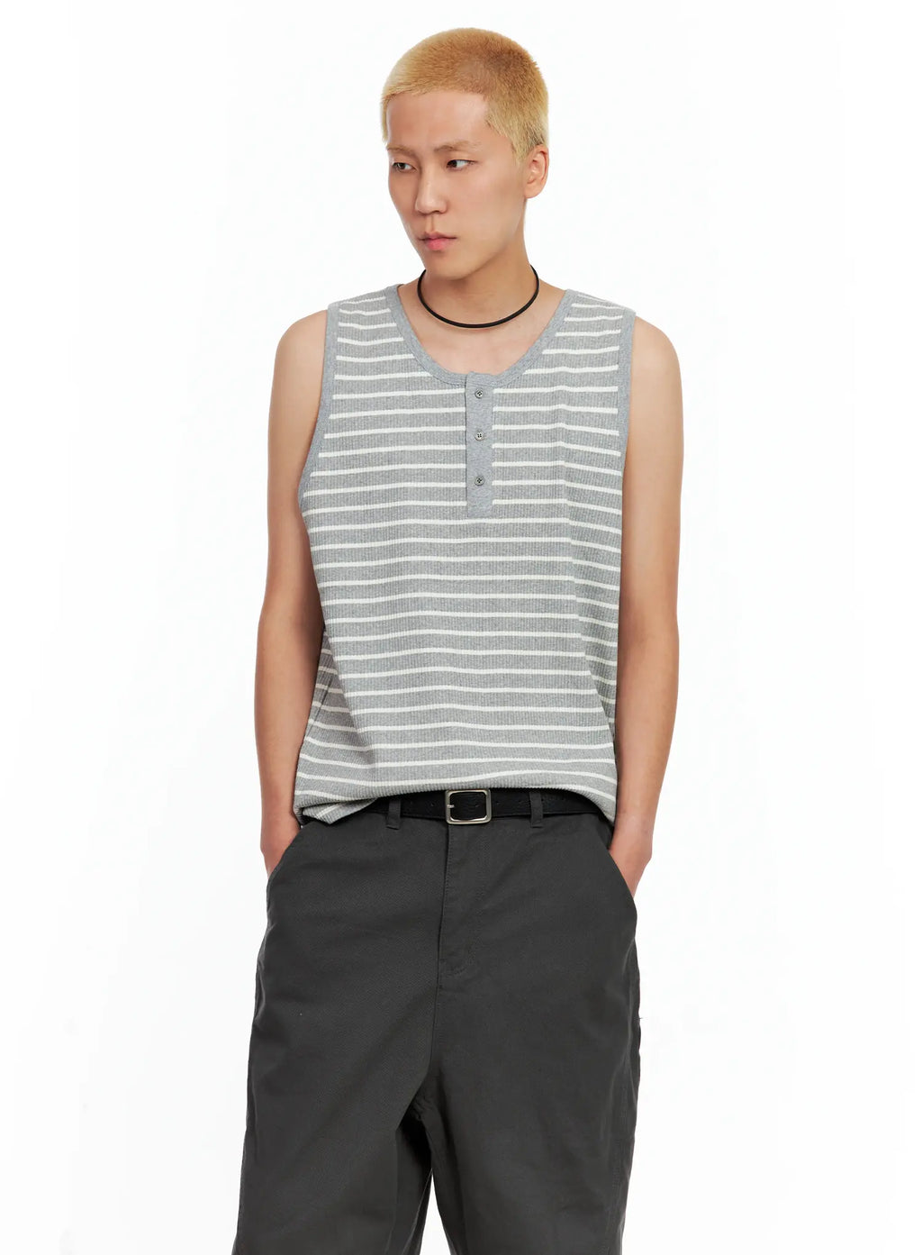 Men's Striped Henley Tank Top IL511