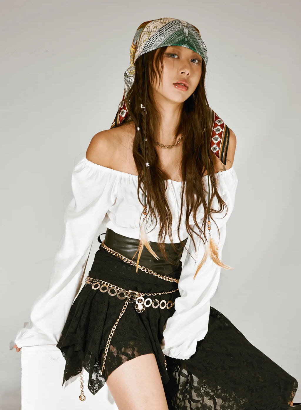 Off-Shoulder Button-Up Blouse CS522