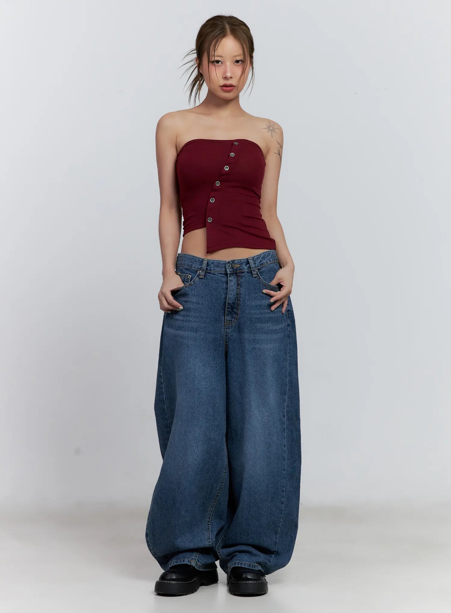 Asymmetric Button Tube Top CL510
