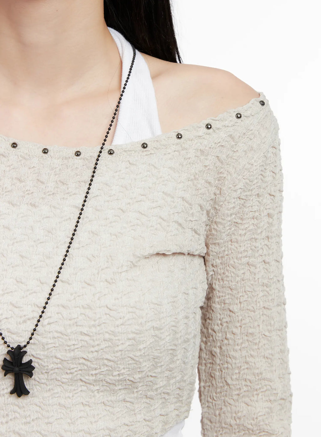 Cropped Eyelet Long Sleeve Top CG525