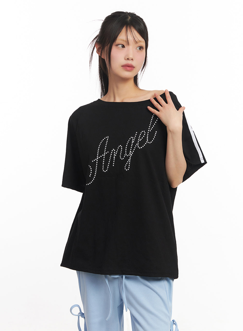Angel One-Shoulder Stripe T-Shirt IY502