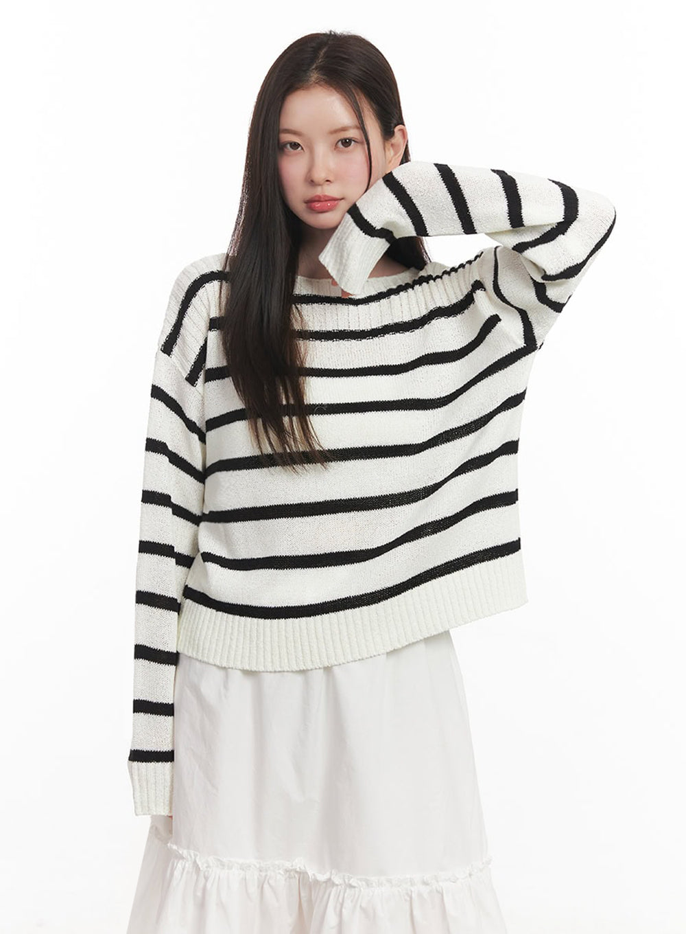 Stripe Boat-Neck Knit Sweater IY509