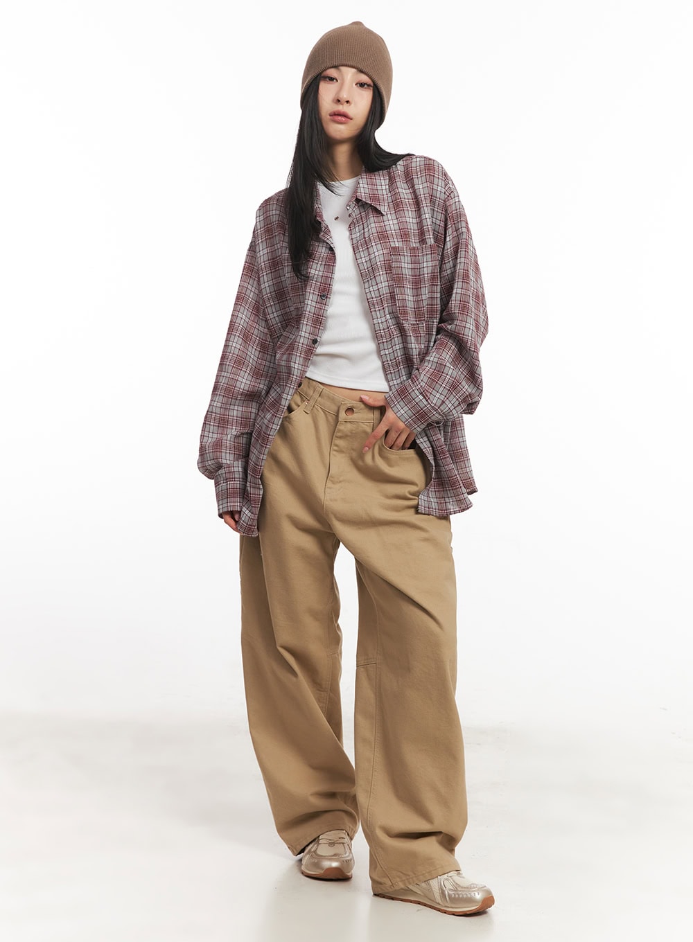 Oversize Checkered Collared Shirt CA504