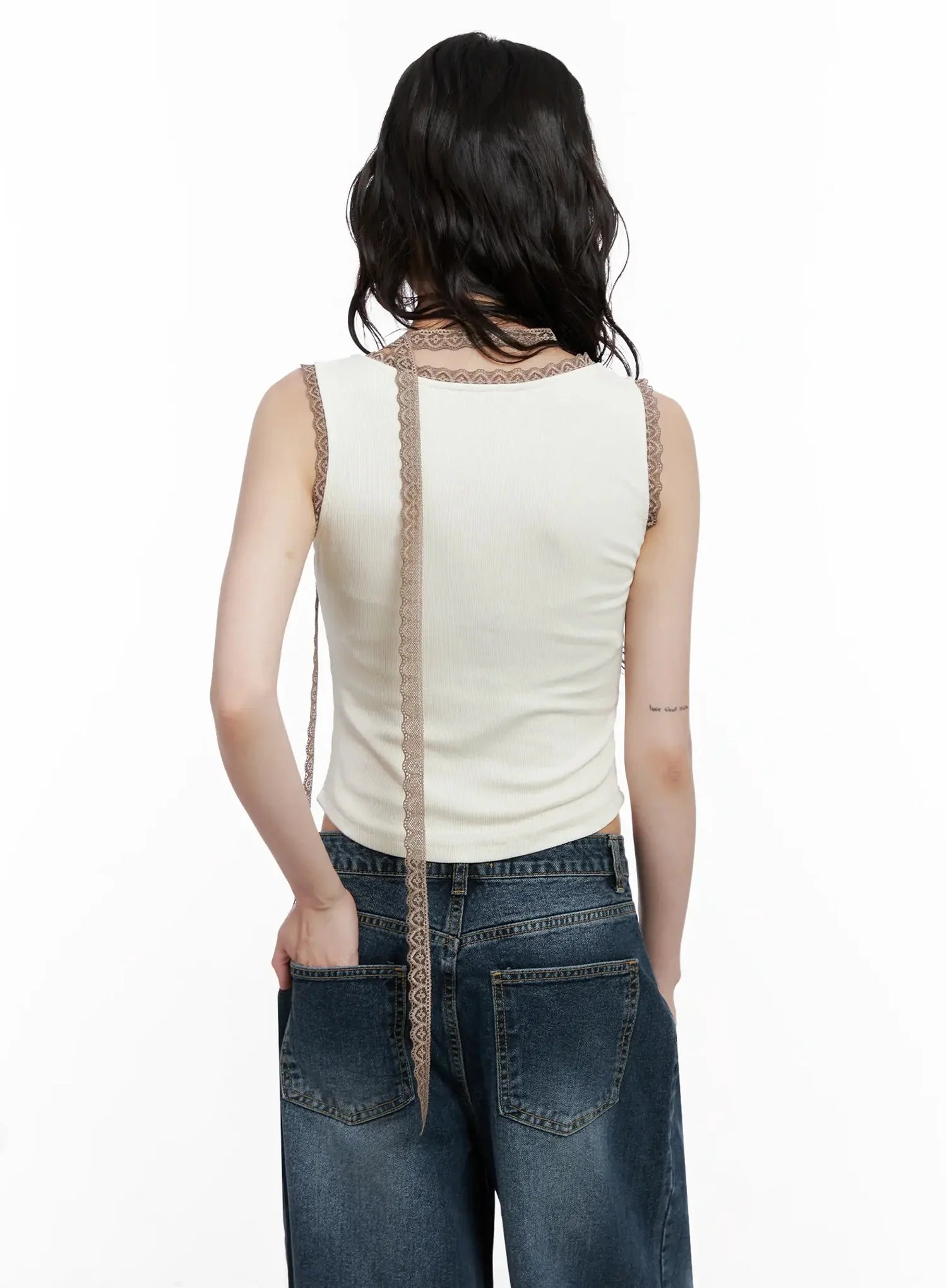 Embroidered Lace Trim Tank Top IL531