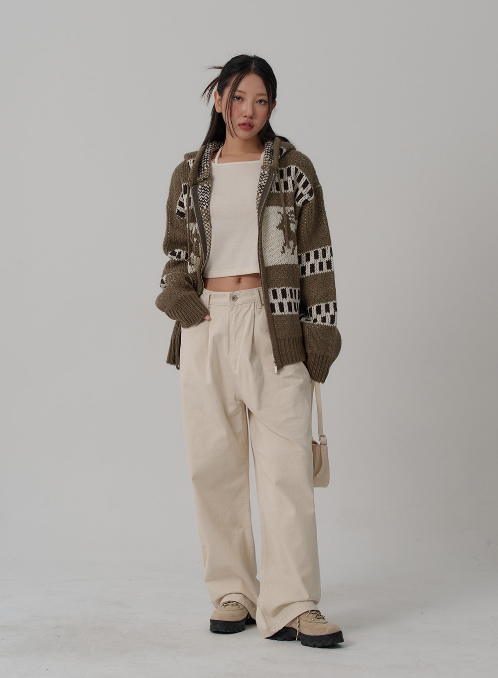 Oversize Hooded Zipper Knit CN03