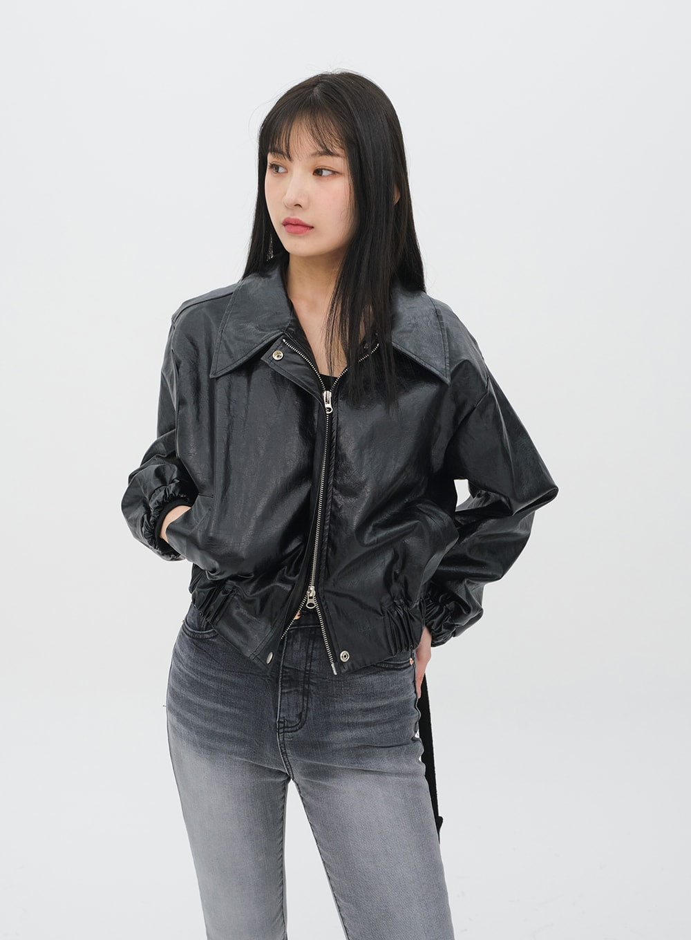 Faux Leather Crop Jacket J19