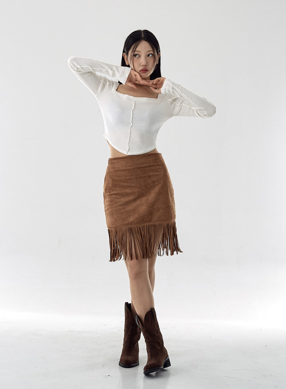 Square Neck Crop Long Sleeve Shirt CG16