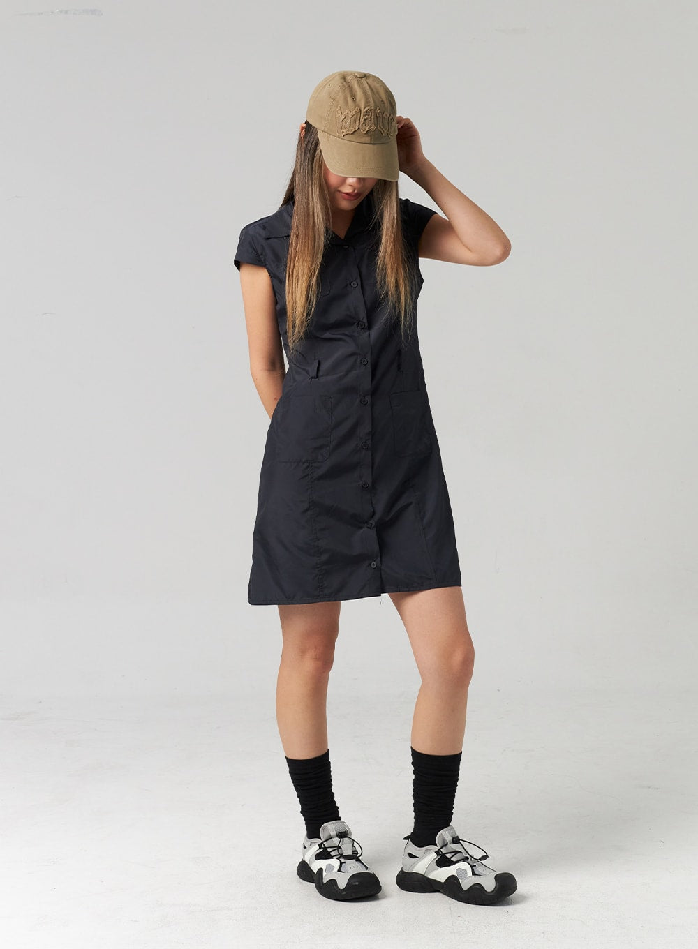 Nylon Button Mini Dress CL307