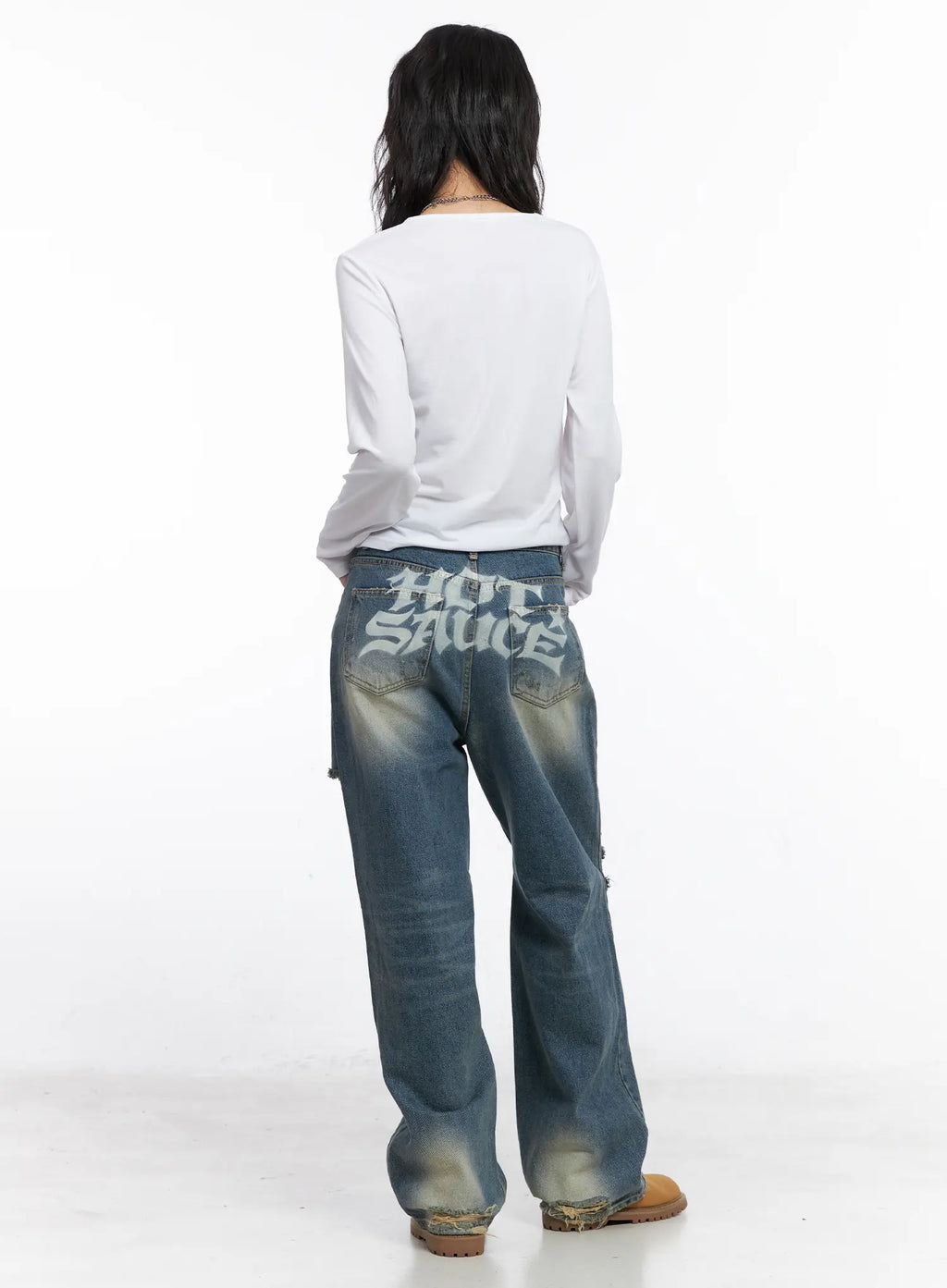 Siya Print Washed Wide-Leg Jeans CO508