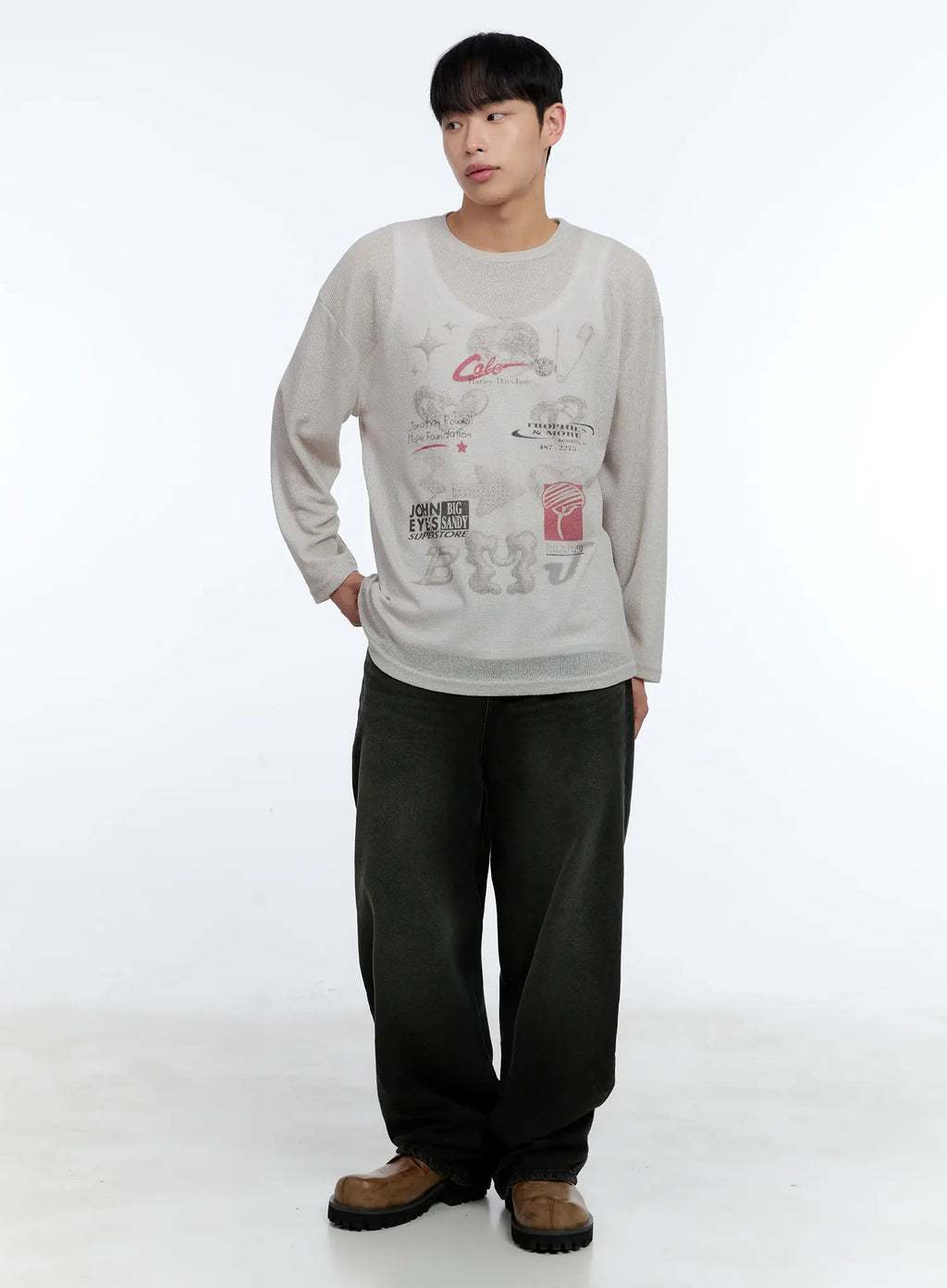 Men's Graphic Linen Long-Sleeve Tee IL515