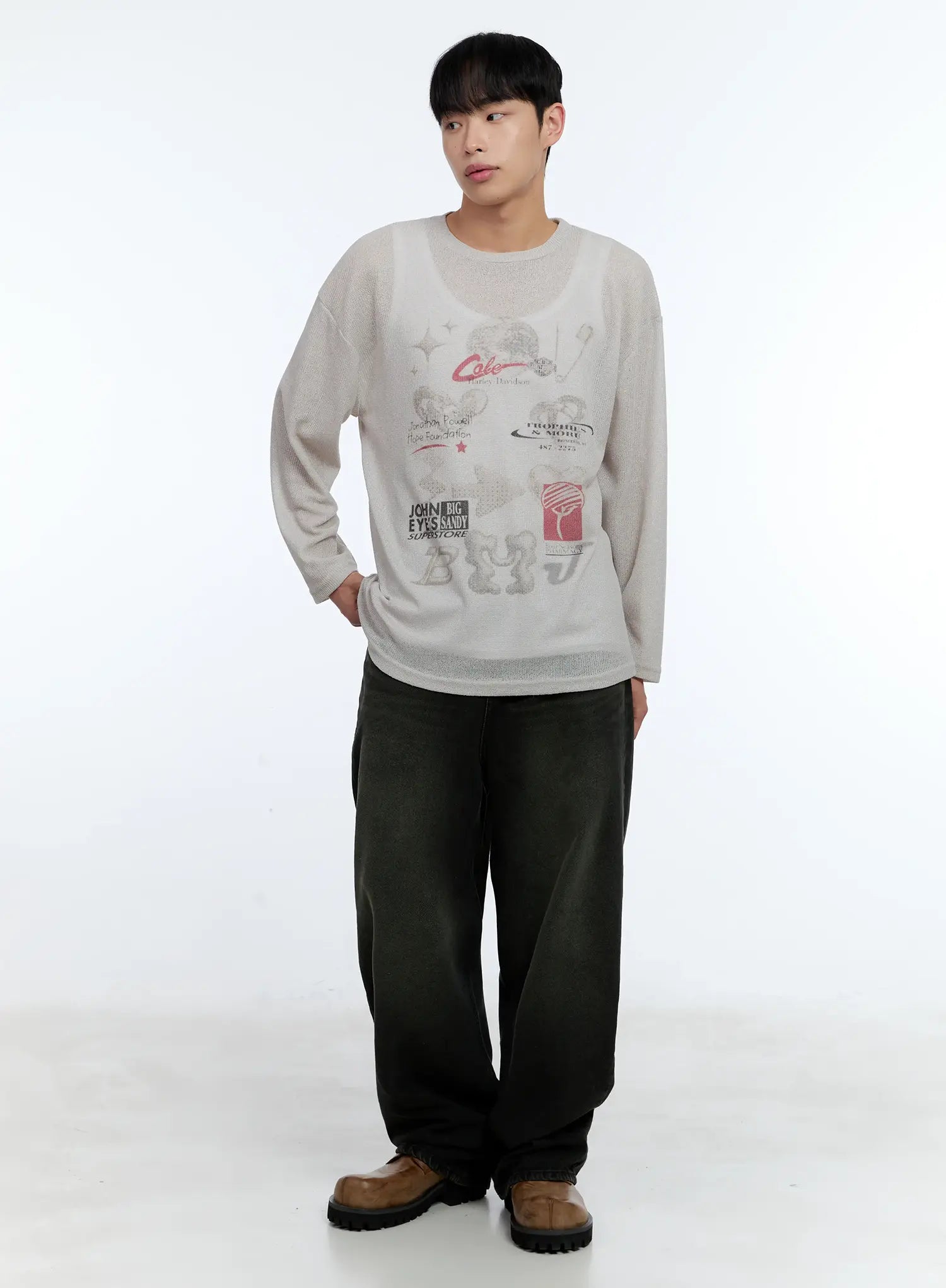 Men's Graphic Linen Long-Sleeve Tee IL515