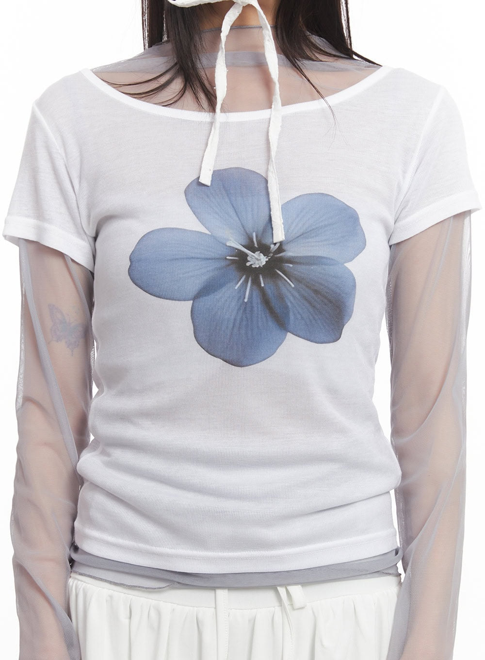 Sheer Flower Graphic Top CA522
