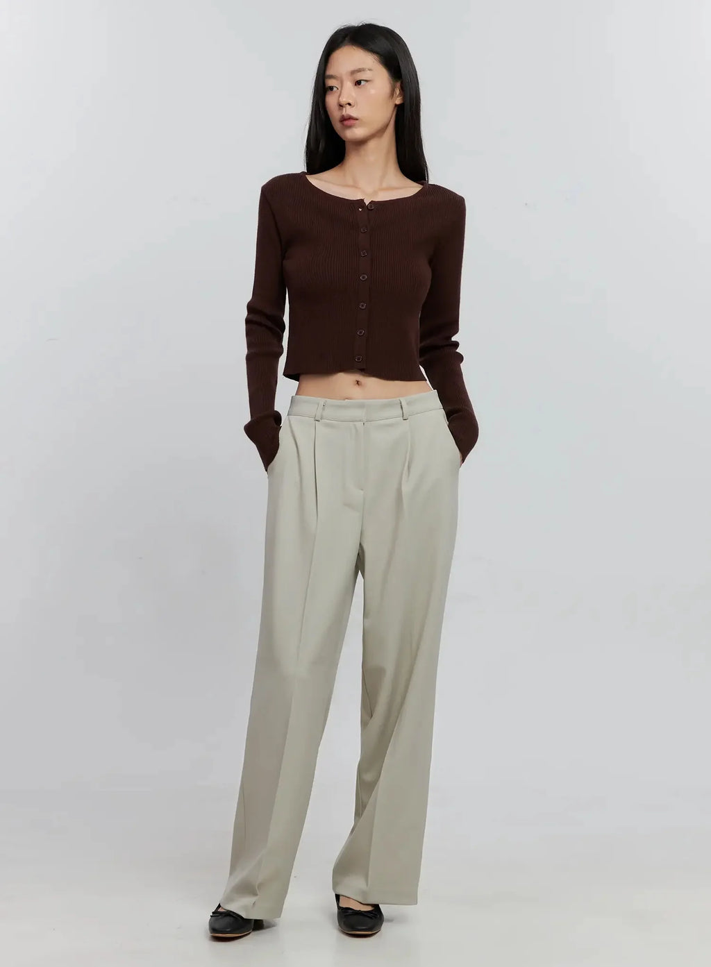 Ribbed Button-Up Cardigan IS516