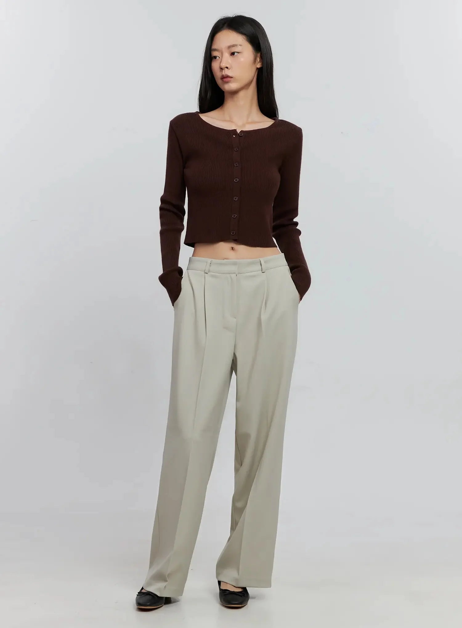 Ribbed Button-Up Cardigan IS516