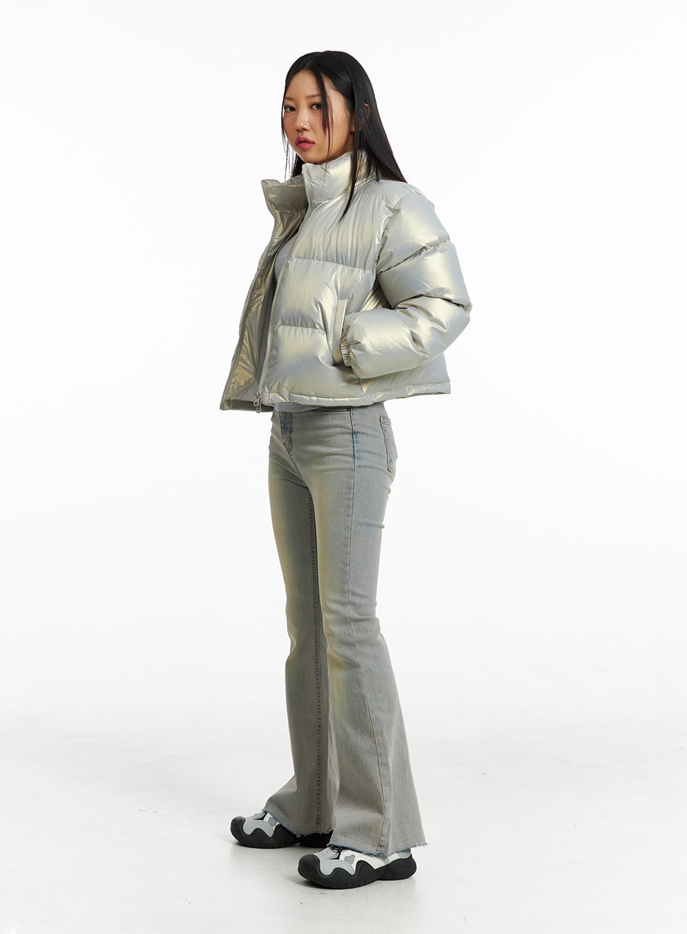 Crop Metallic Puffer Jacket IN322