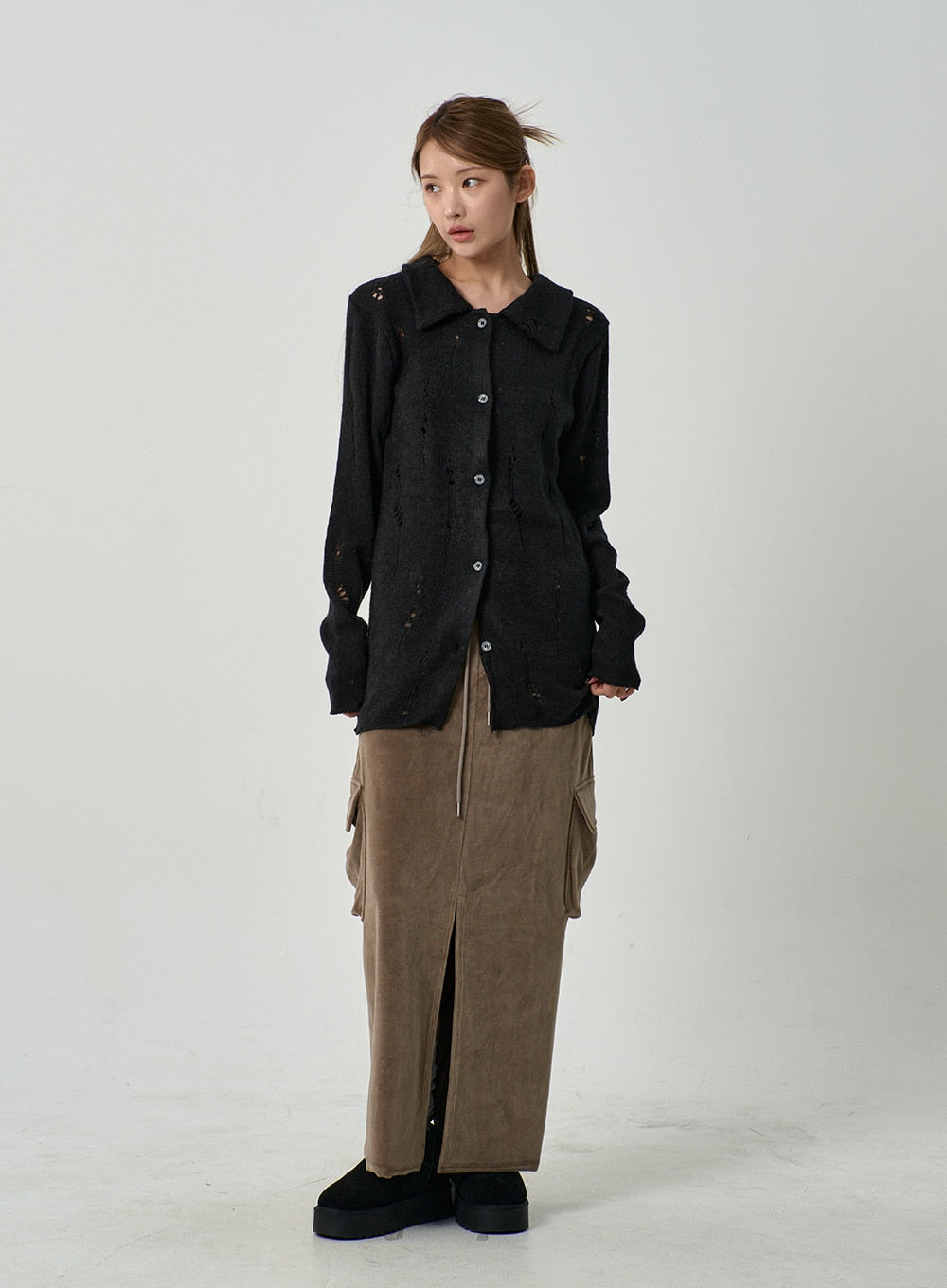 Front Split Cargo Maxi Skirt CD14