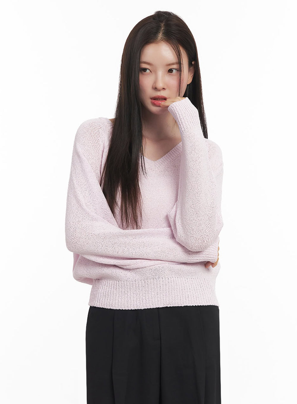 Sheer V-Neck Sweater Top IY509