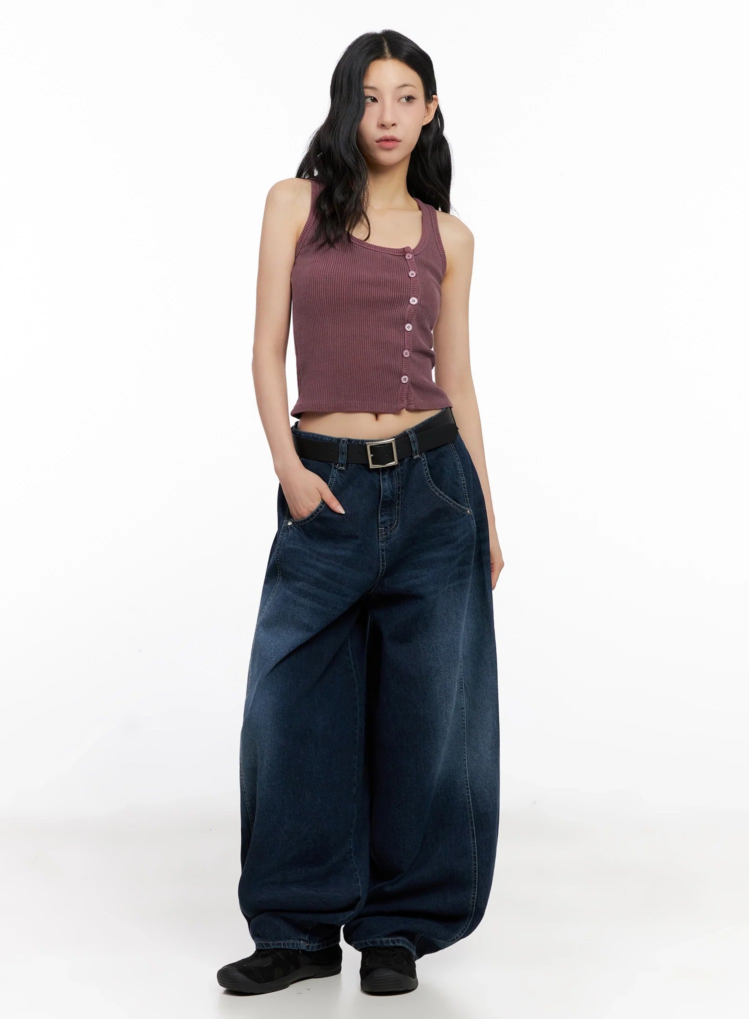 Ribbed Button-Up Tank Top IG508