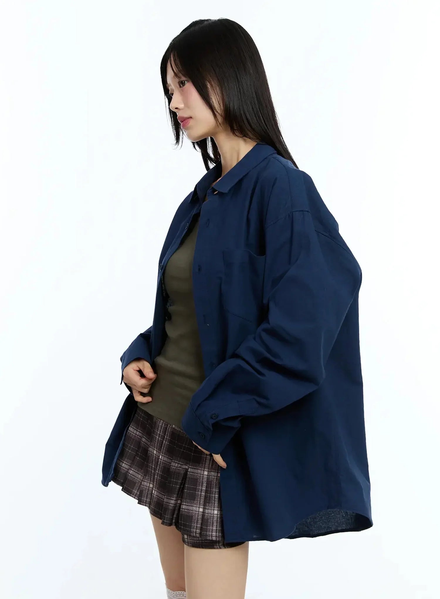 Oversized Solid Collared Shirt IU524