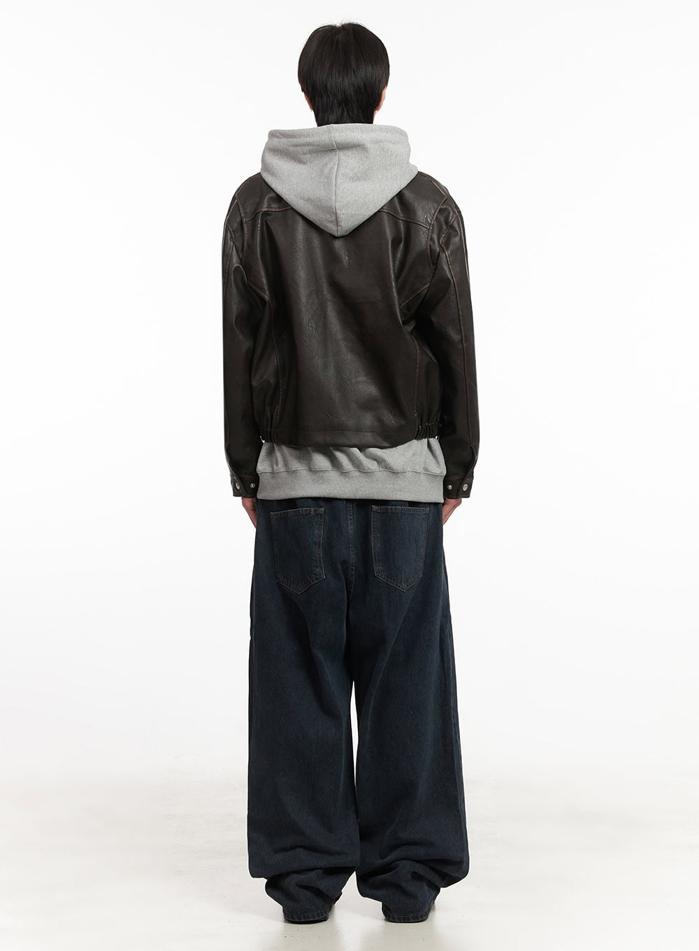 Men's Vintage Faux-Leather Collared Jacket IA510