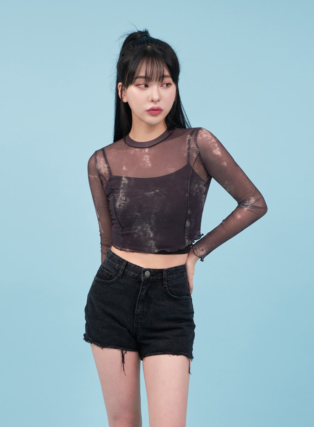 Tie-dye Sheer Cropped Long-sleeve Top CA07