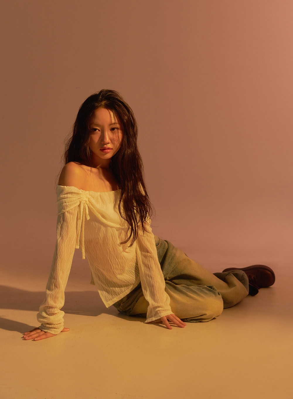 See-Through Textured Off-Shoulder Top IS402