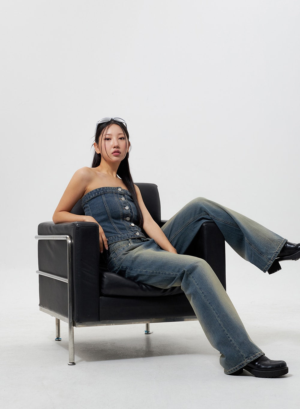 Denim Button Tube Top CY323