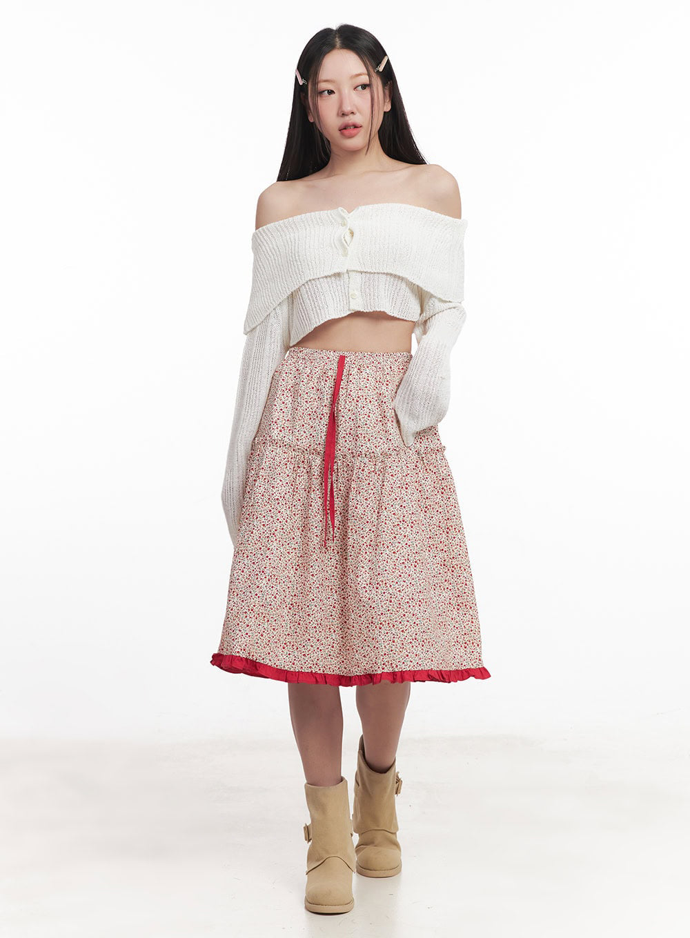 Picnic Floral Flare Midi Skirt IM528
