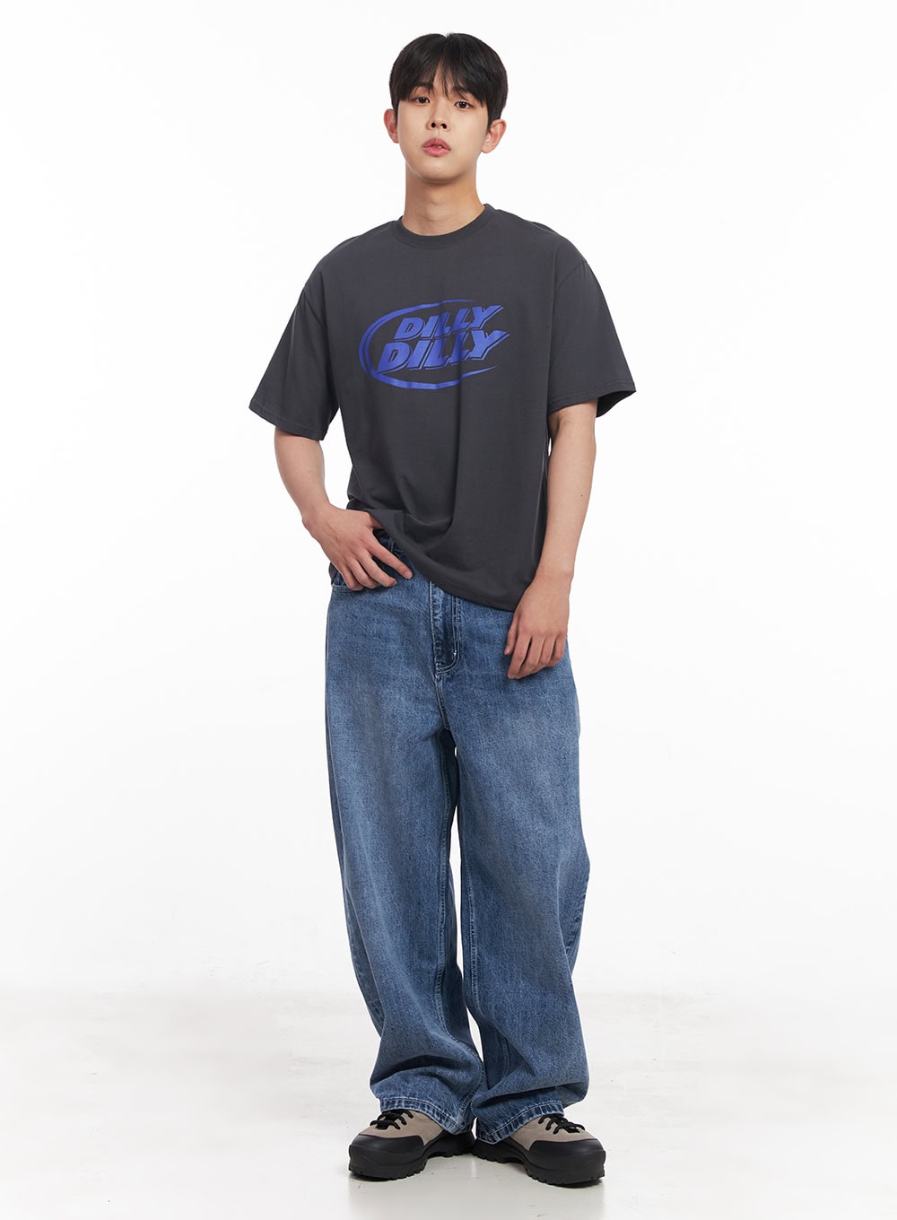 Men's Dark Washed Wide-Leg Jeans (Blue) IY520