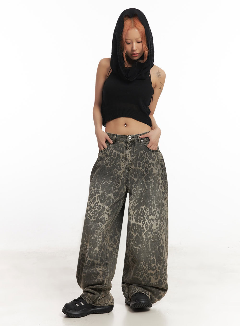 Knit Sleeveless Hooded Crop Top IA517