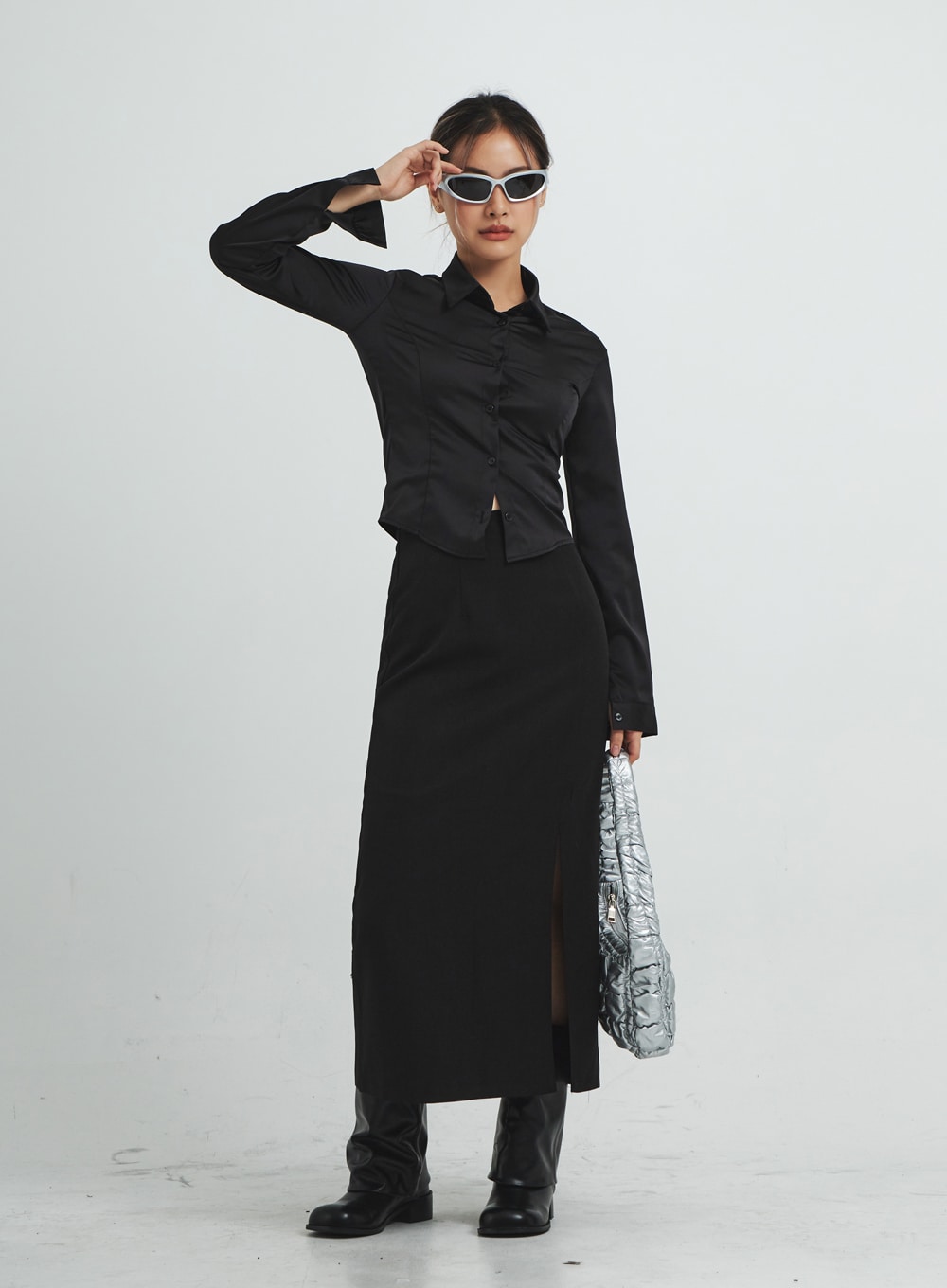 Navy Satin Line Shirt CS14