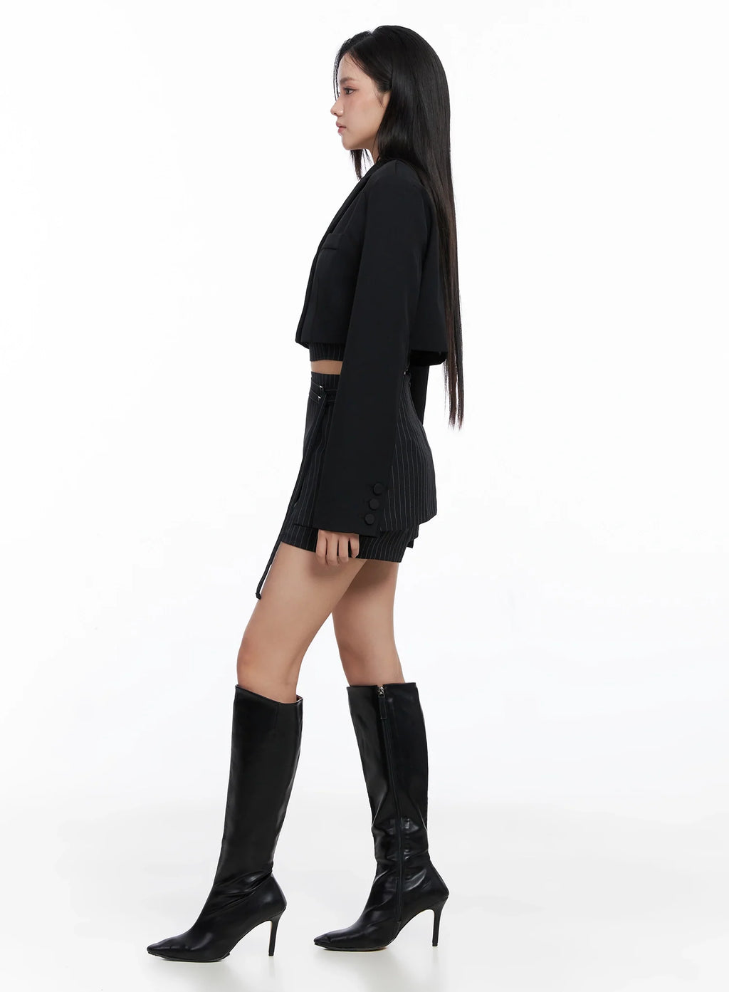 Modern Pinstripe Cropped Blazer IS525