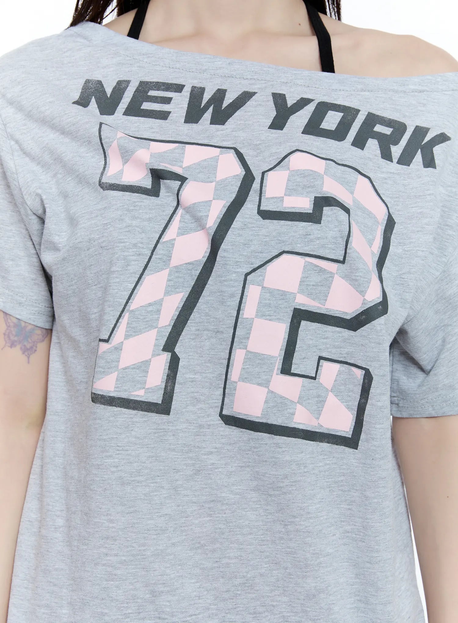 Off-Shoulder Loose-Fit 72 Graphic Top CG507