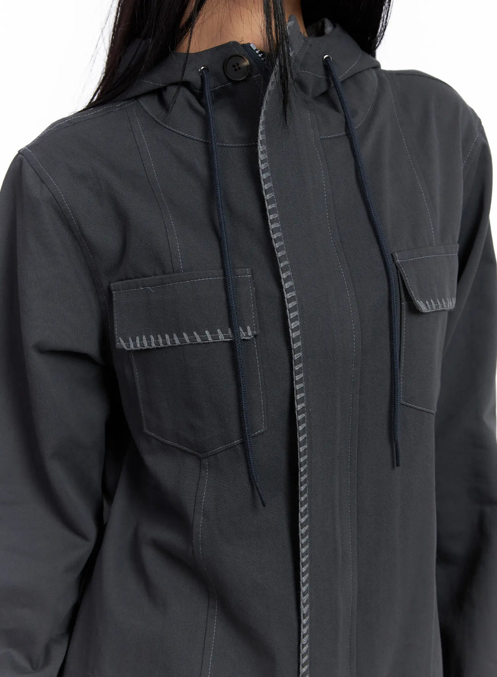 Two-Tone Embroidered Cotton Hoodie Jacket CS511